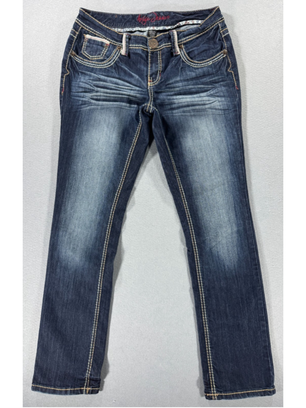 Ariya Jeans Navassa Women 11/12 Dark Wash Thick Stitch Flap Pocket Stretch Denim